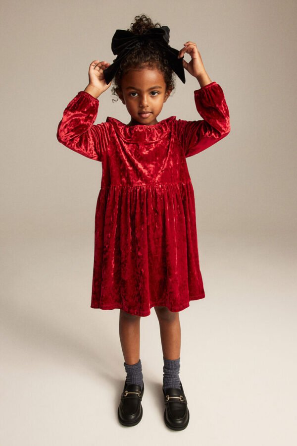 Collared Velour Dress Red