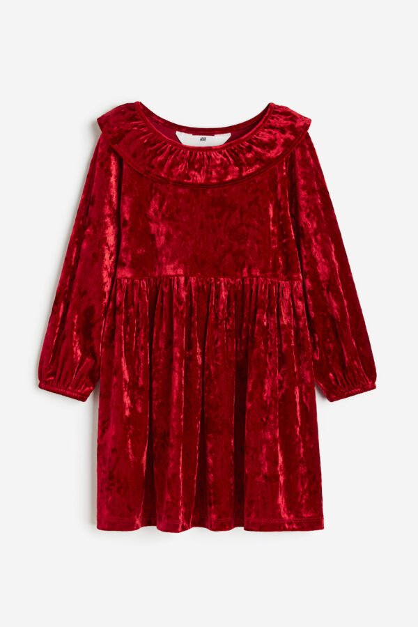 Collared Velour Dress Red - Image 3