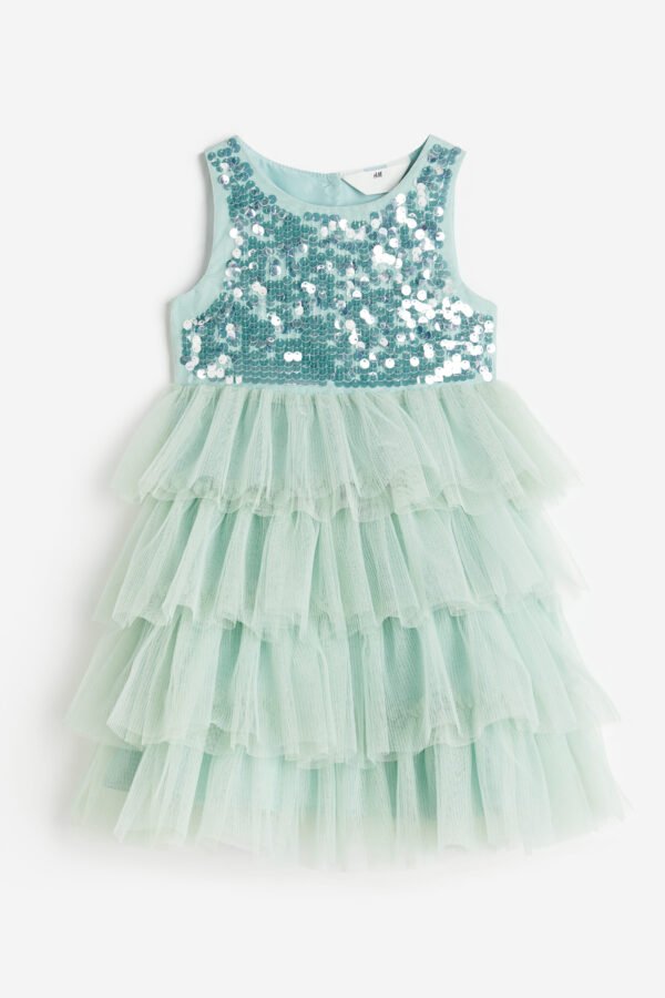 Sequined Tulle Dress Green - Image 3