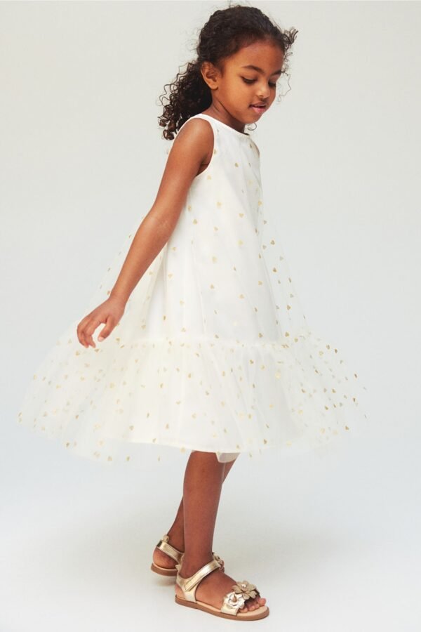 H&M Patterned Tule Dress White With Hearts - Image 3