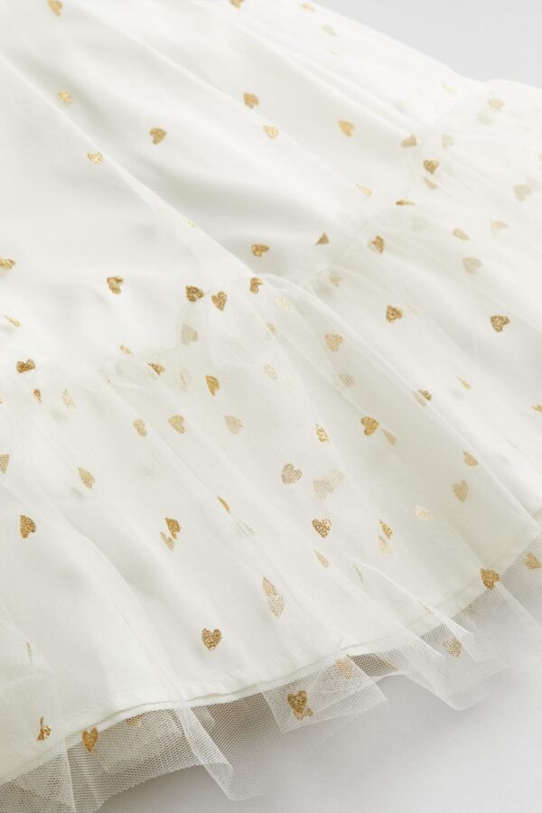 H&M Patterned Tule Dress White With Hearts - Image 4