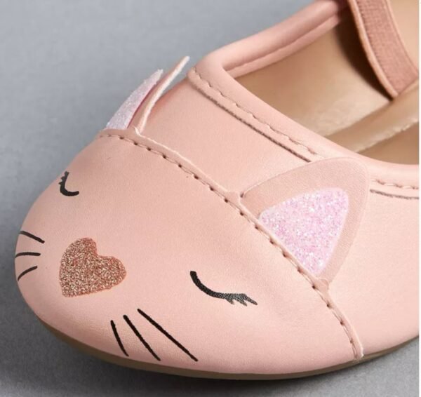 Cat Face Embellished Ballerina Shoes with Elasticated Strap Maxfashion - Image 3
