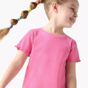 Juniors Ribbed T-shirt with Lettuce Hem and Short Sleeves